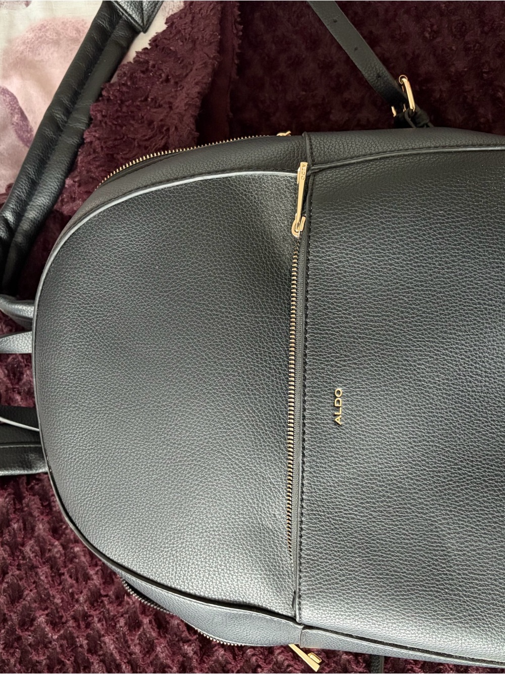 ALDO Black Pebbled Leather Backpack with Gold Hardware